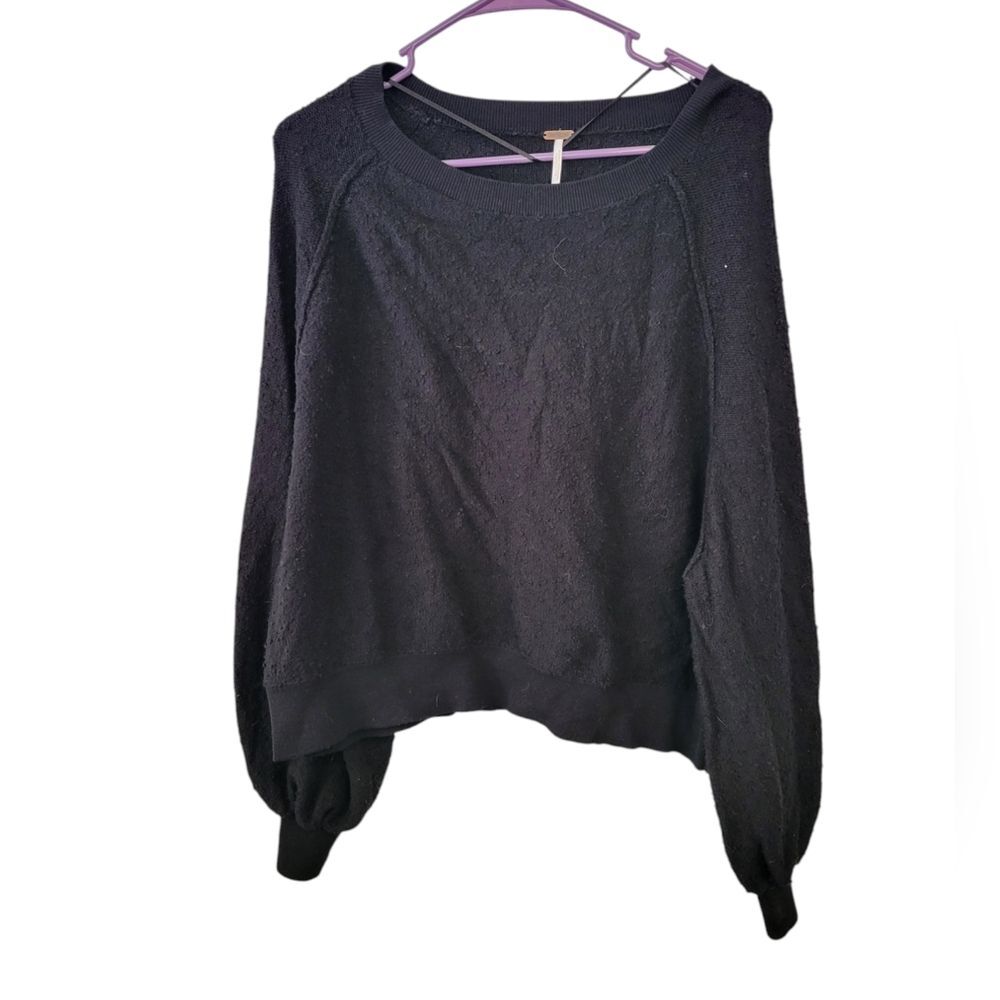 Free People Found My Friend Pullover Women Size XS Boucle Knit Black Cozy